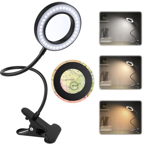 MXTIMWAN 5X Lampe Loupe, 360° Flexible Loupe à Pince, Loupe 5X avec lumière, 3 Couleurs 10 Luminosité, pour Travail de Bureau étude Lecture Loisirs l'artisanat