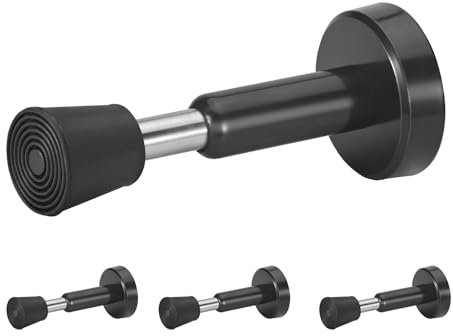 Homotek Federtürstopper, hydraulische Edelstahl-Wand-Türstopper mit Gummispitze, 10,2 cm Höhe, Schwarz, 4 Stück