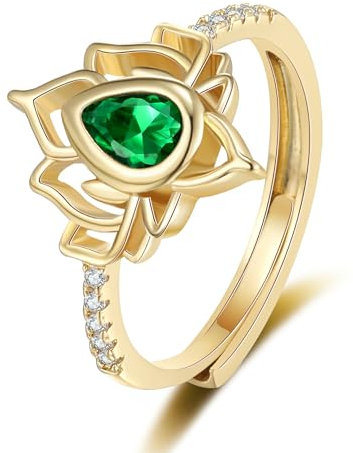 KIASRZN My Trauma Lotus-Ring, S925 Sterling Silber Lotus-Ring, einzigartiger Lotus-Ring in Flammenform, offener Verstellbarer Lotus-Ring, Schmuckgeschenk für weibliche Schwestern (Gold)