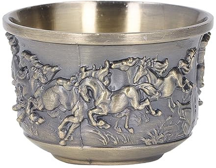 Dekaim Weinglas Bronze Weinbecher Retro Stil Pferd zum Erfolg Muster Metall Weinglas Kommunion Kelch Teetasse für KTV