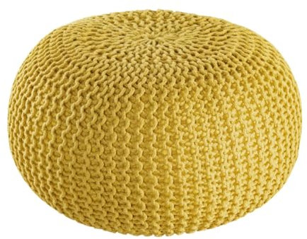 Amago home Premium XXL Sitzhocker Pouf ø 55cm Strickpouf Indoor u. Outdoor - pflegeleicht & nachhaltig Farbe gelb - Freesia