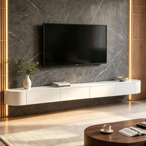 Wandmontierter TV-Aufbewahrungsschrank Mit Tür Große TV-Bank Mit Stauraum Für Wohnzimmer Und Büro Modernes Schwebendes TV-Gerät Mit Schublade Schlanker TV-Schrank Für Wohnungen(Weiß,260cm)