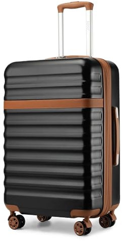 KONO Valigia Bagaglio a Mano Trolley Media Valige Rigida Medio Viaggio ABS+PC Hardshell Leggero con 4 Ruote e TSA Lucchetto, Nero/Marrone