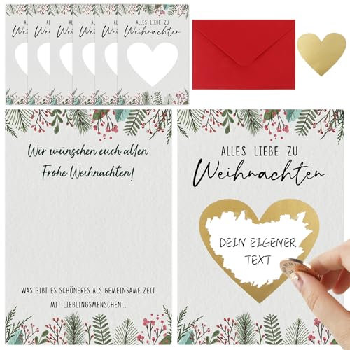 BOFUNX Rubbellos Weihnachtskarte 6 Stück Rubbelkarten Weihnachten zum selber beschriften mit Umschlag Weihnachten Glückwunschkarte Rubbellos für eigenen Text Geschenke