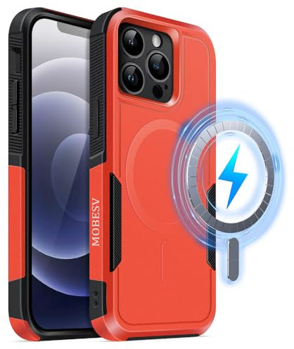 MOBESV Cover Magnetica per iPhone 13 PRO 6,1 Pollici, Custodia Compatibile con MagSafe, Cover Antiscivolo Opaca e Satinata, Arancione