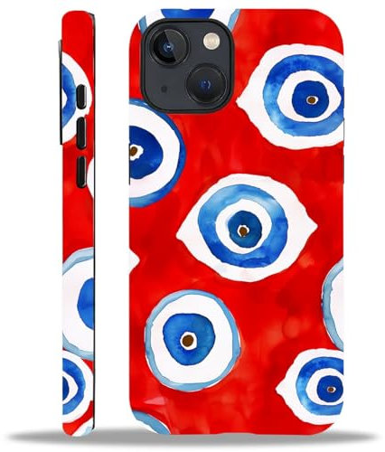 WANKBLC Compatible with iPhone 13 14 Matte Case, Evil Eye Red Blue Pattern for Girl Full Body Design Soft Silicone Drop Shock Scratch Protection
