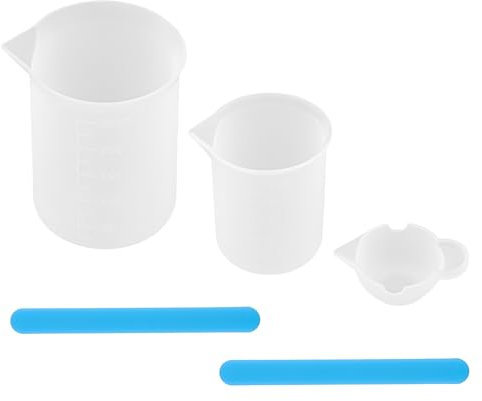 Dewocke Silicone Measuring Cups Kit, Silicone Mixing Cups for Resin Art, Jewelry Making, Casting Molds, Waxing, Including 250ml & 100ml Measuring Cups, Mini Mixing Cup, Stir Sticks - Easy Clean