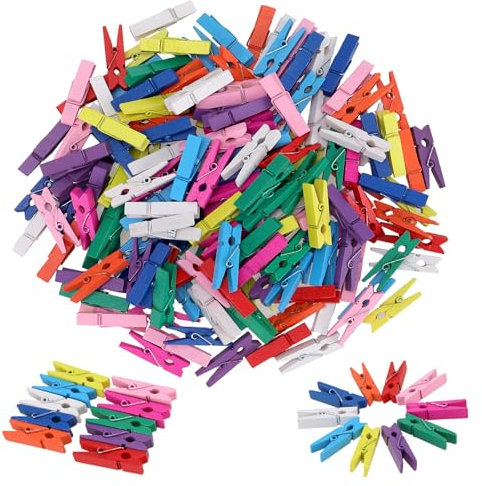 SOUJAP 300PCS 3.5 x 0.7cm Colorful Clothes Pegs, Mini Coloured Wooden Clothespins for Craft DIY Photos