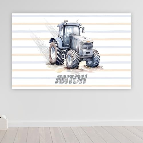timalo® Cooles Traktor Poster personalisiert mit Namen | Bild für die Wand | Wandbild für Kinder Jungen mit Trekker Kinderzimmer Deko | child17-B61xH43cm