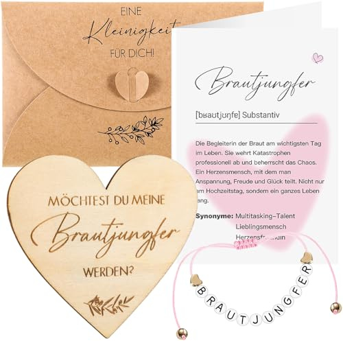 Neer Brautjungfer Geschenk Brautjungfer Fragen Armband | Herzförmiges Holzschild, Definition Karte, Möchtest du Meine Brautjungfer Werden für Frau