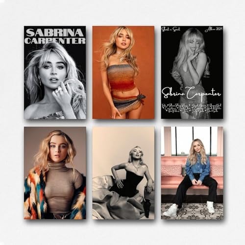 CHIMOSHEJI Ein Set von 6 Sabrina Carpenter-Kunst-Poster, Wandkunst, Leinwandposter, Raumdekor, ästhetisch, Poster, 20 x 30 cm, ungerahmter Stil