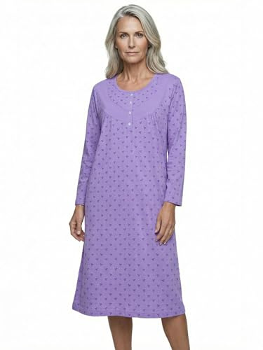 Zeitlos Nachthemd Damen Langarm Helene mit Schleife M-6XL Schlafshirt Knopfleiste Raffung