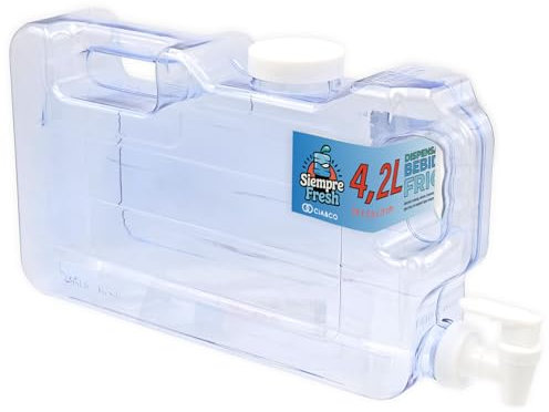 Cia&Co Distributeur d'eau froide pour réfrigérateur 4,2 l | Bidon compact 39 x 21 x 7,5 cm avec poignée ergonomique, robinet double fonction et bouchon – Réutilisable et durable, boissons froides à la