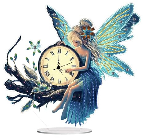 Demiawaking 5D DIY Diamond Painting Uhr Tischdeko Set, Diamant Malerei Uhr Tisch Deko Ornament, Diamant Painting Malen nach Zahlen Erwachsene Geschenk (N)