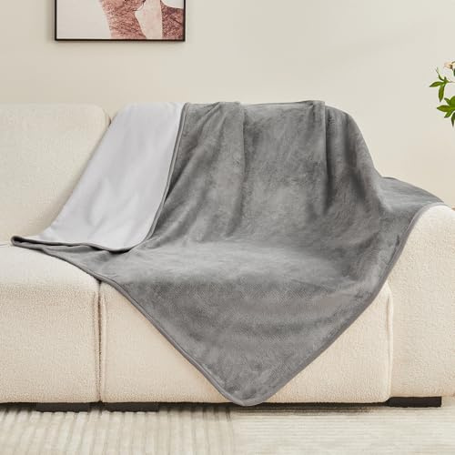 Yaning wasserdichte Decke 101x152cm für Erwachsene, umkehrbare wasserdichte Bettdecke für Hunde Katzen Haustiere, weiche leckdichte Decke für Bett Couch Sofa Möbel Schutz, Grau/Hellgrau