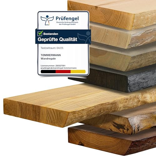 tømmermann - Wandregal mit Baumkante - massives Schweberegal Farbe Bernstein 110 cm Länge - Regalbrett aus Eschenholz 100% natürlich - Rustikales Wandboard mit unsichtbarer Wandmontage Massivholzbrett