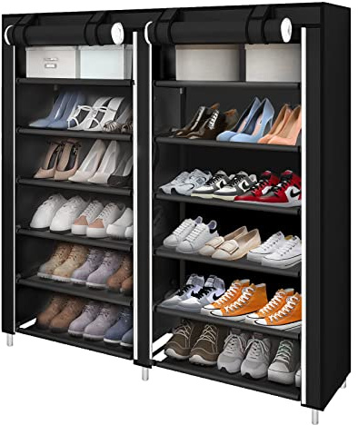 homewell Schuhschrank aus Stoff, zwei Reihen, Schuhregal aus Vliesstoff mit 7 Ebenen, Schuhregal, Organizer, groß, einfache Montage, staubdicht, 120 x 30 x 110 cm