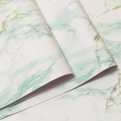 FACAIIO Self Waterproof Marble Wallpaper for Kitchen Makeover 40cm x 10m Oil Resistant for Easy Care (Green Stone Pattern)