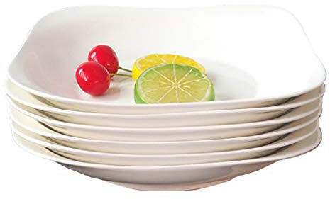GUHPZA Ensemble De 6 Assiettes Creuses Carrées en Porcelaine De 8,5 Pouces, Blanches, pour Restaurant Et Maison