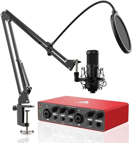 Audio Array Podcast-Bundle mit USB-Kondensator-Mikrofon-Kit, Audio-Interface | 192 kHz/24 Bit Studioqualität, Plug & Play, Phantomspeisung, Echtzeitüberwachung für Aufnahme, Streaming & Podcasting