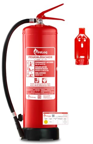 FireLoq 6L Schaum Feuerlöscher für Brandklasse AB mit 27A | 233B ergibt 9LE Dauerdruck inkl. Prüfnachweis,Wandhalter und Manometer