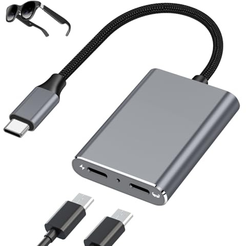 XREAL Hub Lade- und Play-Adapter, USB-C-auf-AR-Brillen-Adapter für XREA-L One/Air 2 Pro, Rokid, kompatibler Switch 2, Steam Deck, ROG Ally, i-/Phone17 oder Typ-C-Handy, unterstützt 100 W Schnellladung
