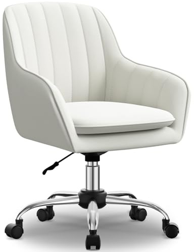 Carroltt Schreibtischstuhl,Bürostuhl mit gepolstertem Samtstoff,Schminktisch Stuhl,höhenverstellbar Drehstuhl,Homeoffice Stuhl bis 150 kg belastbar,für Arbeitszimmer, Schlafzimmer, Büro,Perlweiß