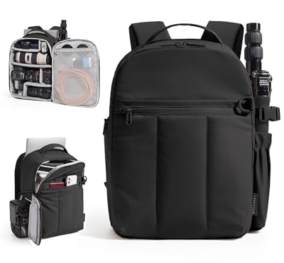 bagsmart Kamerarucksack Fotorucksack wasserdicht mit 13.6 Zoll Laptopfach | für Sony Nikon Canon Kamera, DJI Drohne Zubehör, Stativhalterung, Tagesrucksack für Outdoor Fotografie