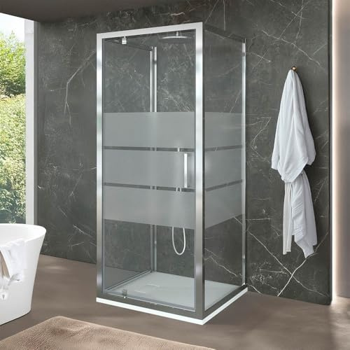 Box Doccia 3 Lati 90x70x90 Cm Centro Parete – Cabina Con Doppia Porta Fissa + Battente E Vetro Temperato 6mm Serigrafato H 200 Cm