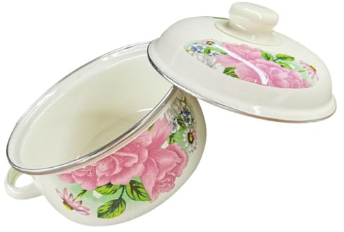 GALPADA Marmite en Émail Épaissie 1,6l Couvercle et Poignées Antidérapantes, Faitout Vintage Cuisine la Maison ou Restaurant