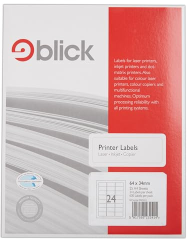 Blick Labels, White, 21 Per Sheet 25 Sheets, Rectangular, 63.5mm x 38.2mm, 525 Labels, for Home, Office, Family, School