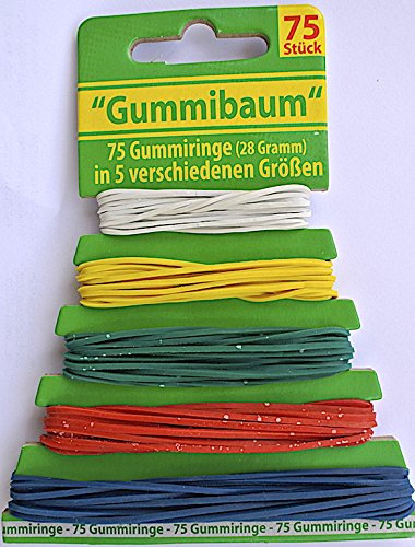 Unbekannt 75 Gummis Gummiringe Haushaltsgummis Gummibaum 5 Farben & 5 Größen sortiert ø 55-100mm Gummi, Gummibänder für Haushalt, Arbeit, Büro