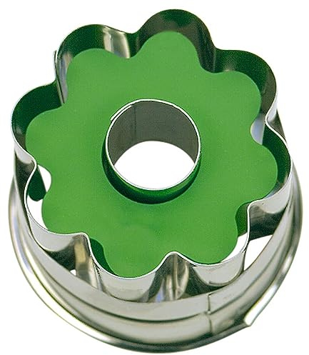 Städter 954343 Rosette Ausstecher mit Auswerfer Blüte, 8-er, Edelstahl, Silber/grün, 4 x 4 x 4 cm