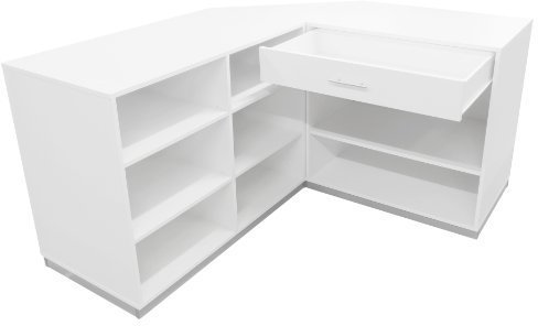 Ladeneinrichtung Verkaufstheke mit Einlegeböden, Schublade und Taschenablage Farbe/Ahorn