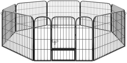 tectake Welpenauslauf 60 cm hoch, 8 Gitter, Welpenlaufstall, Freigehege, Tierlaufstall faltbar, Freilaufgehege, Hundelaufstall mit Tür, für Hunde, Katzen, Hasen, Meerschweinchen, Kleintiere - schwarz