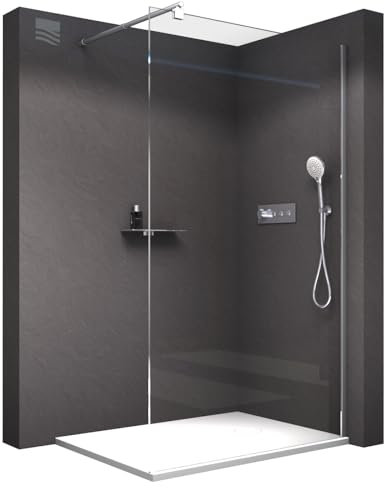 BERNSTEIN Duschwand 110 x 200 cm Glas Duschabtrennung Walk-In Dusche Nano ESG Echtglas Duschtrennwand EX101 Klarglas