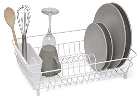 simplywire - Escurreplatos - Bandeja de Secado antioxidante – Blanco con Cesta Blanca para Cubiertos