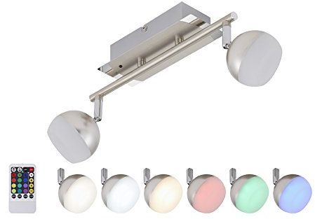 Briloner Leuchten - LED Deckenleuchte mit Farbwechsel, dimmbar, Fernbedienung, Wohnzimmerlampe, 2x3.3W, Deckenlampe, dreh- und schwenkbar, 304x163 mm
