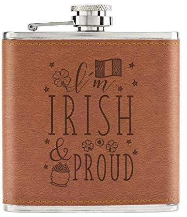 I'm Irish and Proud 6oz PU Leather Hip Flask Tan