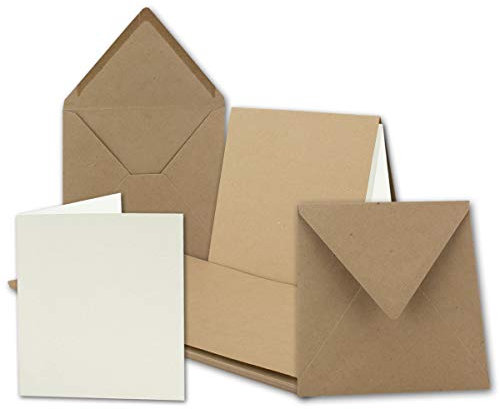 25x Quadratisches Falt-Karten Set - 15,7 x 15,7 cm - mit Brief-Umschlägen & Einlegeblättern - Kraftpapier - FarbenFroh by GUSTAV NEUSER