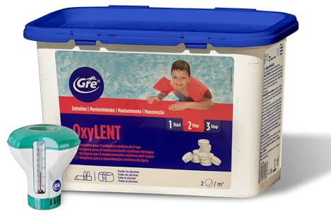 Aktiver Sauerstoff Gre in Tabletten zu 20 g – OXI Lent 1,2 kg + Dosierschwimmer für Pool und Spa Whirlpool