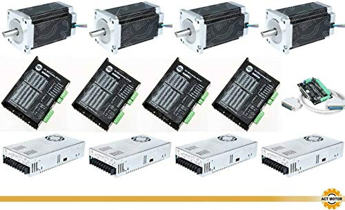 ACT MOTOR GmbH 4Axis Nema34 Stepper Motor 34HS5460D12.7L34J5-1 150mm 6A 12Nm Ø 12.7mm Keywey Shaft+DM860 Stepper Motor Driver+350W 60V Power Supply CNC
