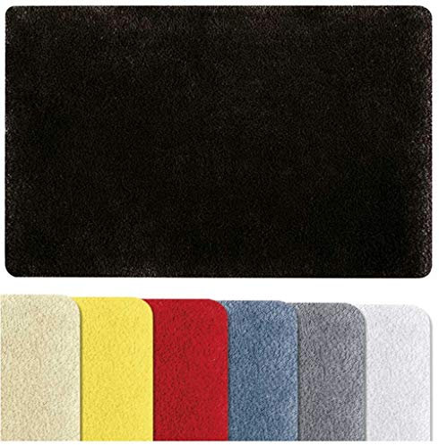 Spirella Badteppich Badvorleger Duschvorleger Fino Supersoft Hochflor waschbar, rutschfest Badematte 40x60 cm – Schwarz, Polyester, Black, 40 x 60 cm