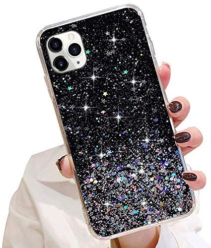 LCHULLE Glitzer Hülle Kompatibel mit iPhone 12 Pro Max(6.7 Zoll) Handyhülle Mädchen Schuzhülle Glitzer klar TPU Bumper Silikon Hülle Handyhülle Tasche Case Cover für iPhone 12 Pro Max Schwarz