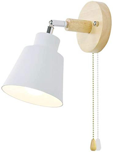 OMISHINE Wall Lights with Pull Cord Switch E27 Pull Switch Bedroom Interior,Safe for Child,Nursery,Not Included Bulb Freely 350° with Switch Rotatable Pull Cord Wall Lights Indoor