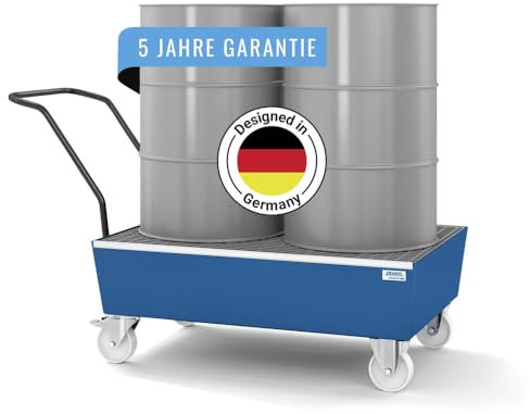 Fahrbare Auffangwanne classic-line aus Stahl für 2 Fässer à 200 l, lackiert, m. Gitterrost