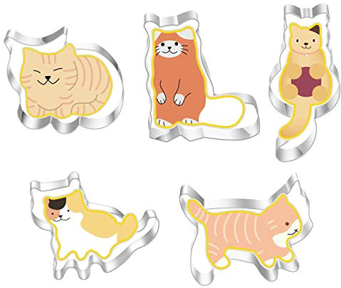 LdawyDE Moldes galletas, 5 Cortadores de galletas Cortador galletas para gatos Acero inoxidable duraderos fáciles de limpia para hornear postres galletas