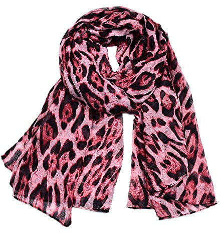 GIVBRO Damen-Chiffon-Schal, Voile-Halstuch, Leopardenmuster, für Herbst und Winter, Rosa