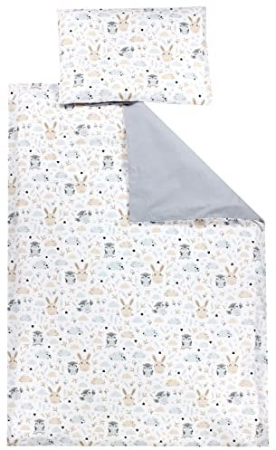 TupTam Kinder Bettwäsche Gemustert 2-Teilig Wendebettwäsche, Farbe: Hase/Eule, Größe: 120x90 cm