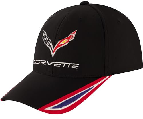 Concept One Chevrolet Baseball Cap, Corvette Logo Flex Fit Baseballmütze mit gebogener Krempe, Schwarz, Einheitsgröße, Schwarz, Einheitsgre